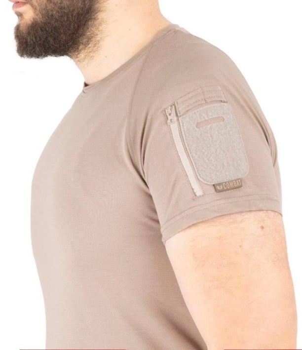 Yaka Kısa Kol Basic Combat T-Shirt Bisiklet (BEJ-2XL)