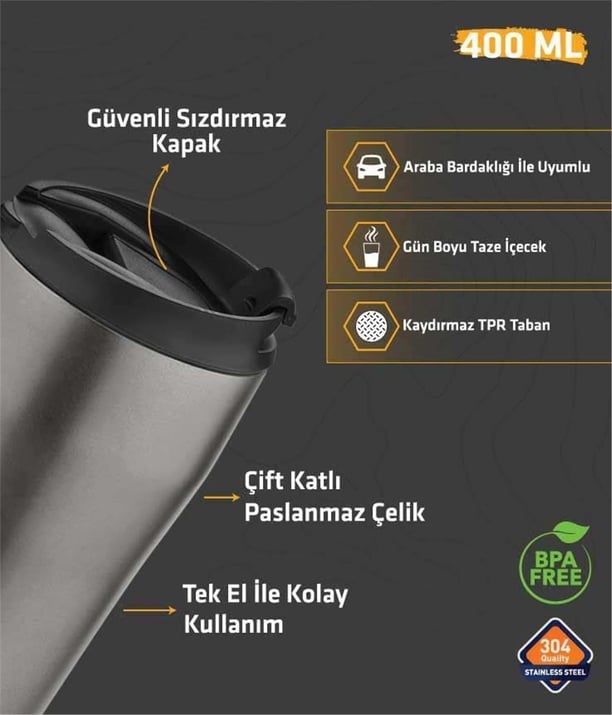 YDS ÇELİK TERMOS MUG 400ML -ANTRASİT