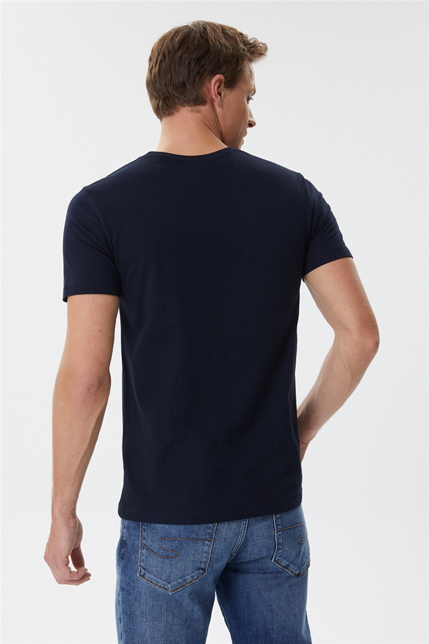 Allen Erkek O Yaka T-Shirt Lacivert