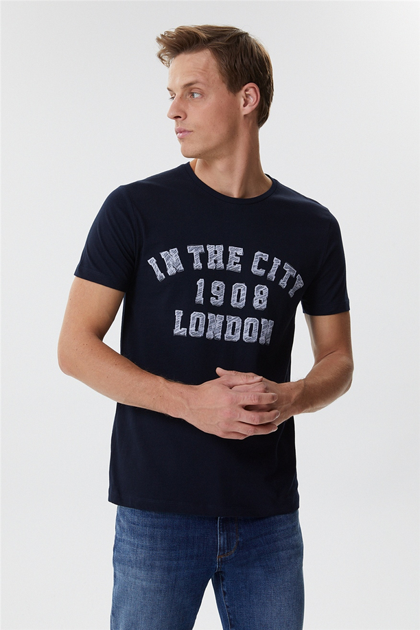 Allen Erkek O Yaka T-Shirt Lacivert
