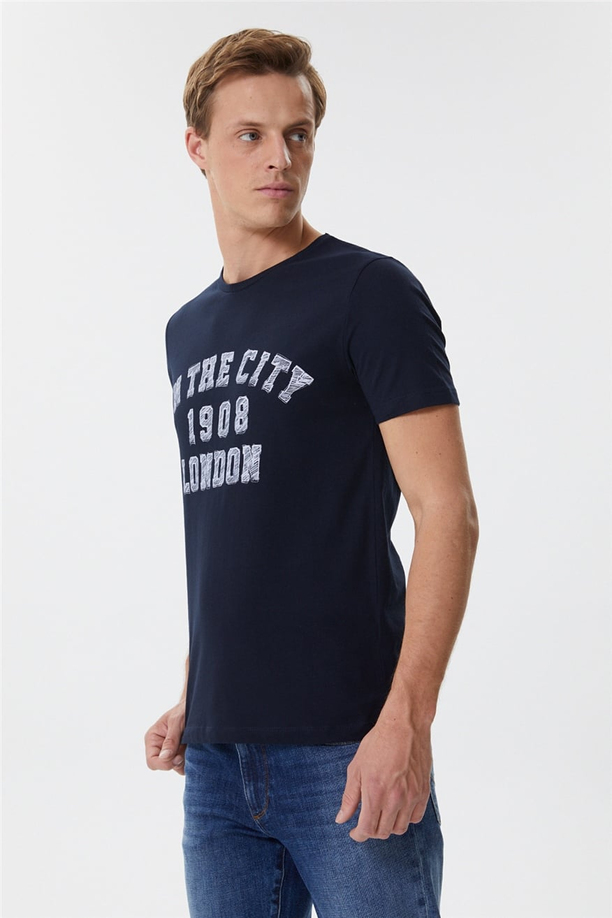 Allen Erkek O Yaka T-Shirt Lacivert