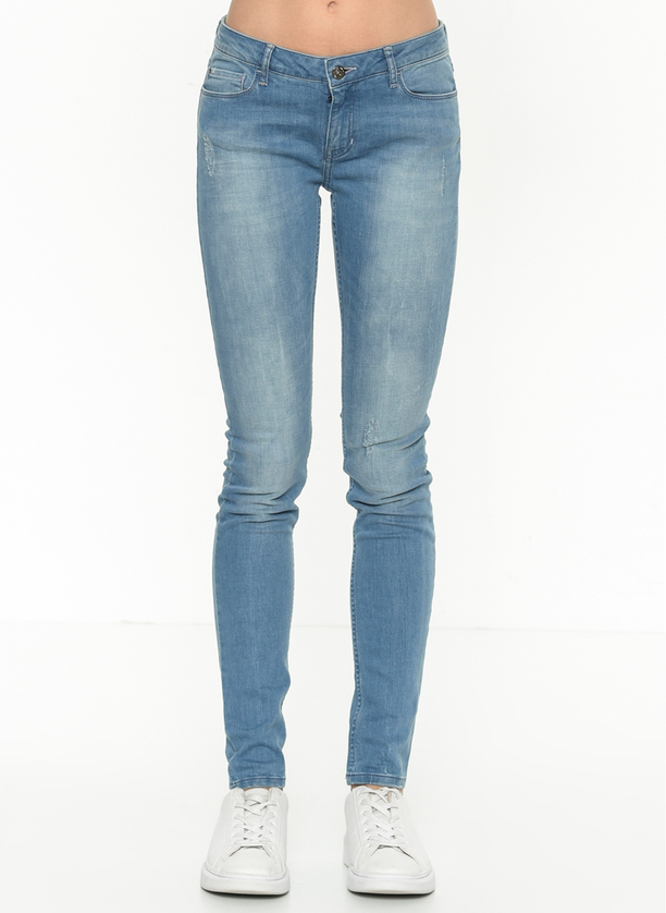 Amy Orta Bel Dar Kesim Çok Dar Paça Mavi Kadın Jean Pantolon