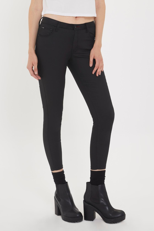 Amy Orta Bel Dar Kesim Çok Dar Paça Siyah Kadın Jean Pantolon