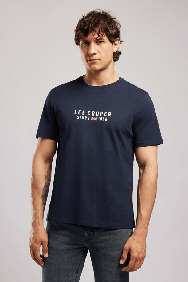Ansel Erkek Regular Fit %100 Pamuk Baskılı Bisiklet Yaka T-Shirt Mavi