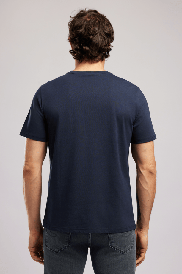 Ansel Erkek Regular Fit %100 Pamuk Baskılı Bisiklet Yaka T-Shirt Mavi