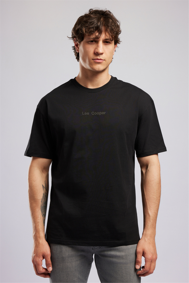 Aylex Erkek Loose %100 Pamuk Baskılı Bisiklet Yaka T-Shirt Siyah