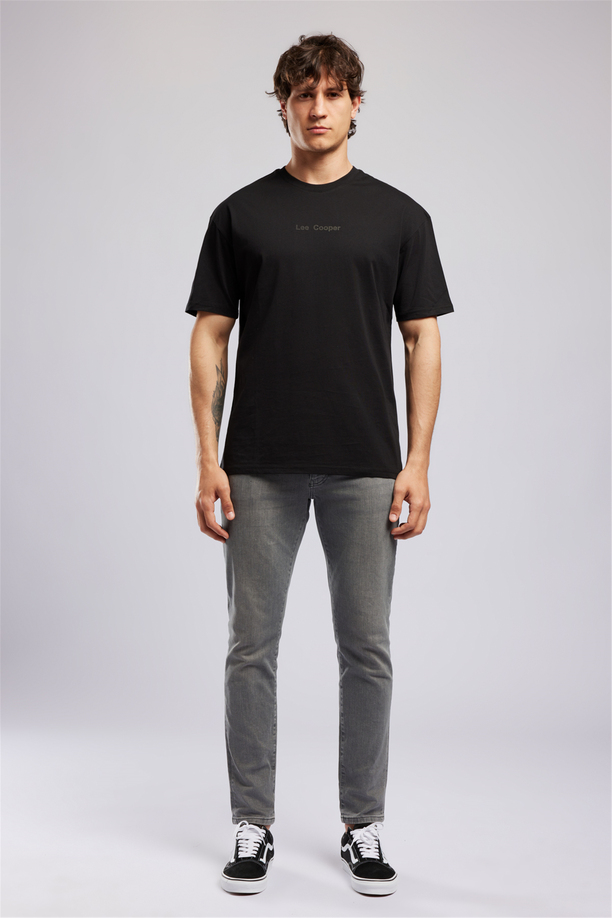 Aylex Erkek Loose %100 Pamuk Baskılı Bisiklet Yaka T-Shirt Siyah