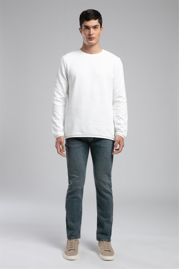 Ben Erkek O Yaka Sweatshirt Ekru
