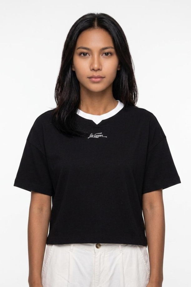 BRIANA Kadın Rahat Kesim Baskılı Bisiklet Yaka T-Shirt Siyah