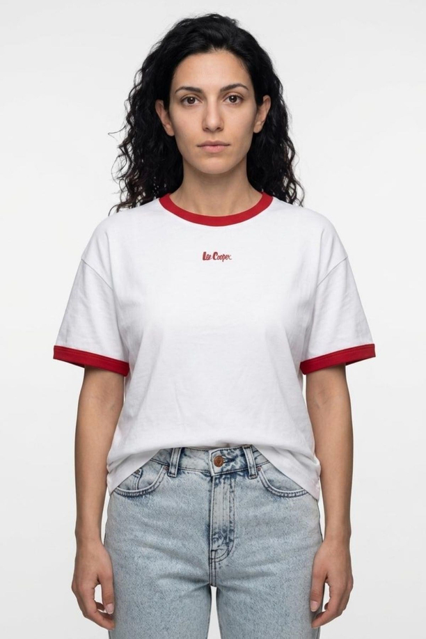 BRIANA Kadın Rahat Kesim Baskılı Bisiklet Yaka T-Shirt Beyaz