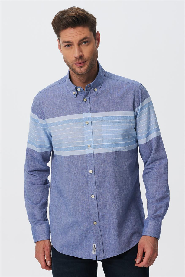Carlo Erkek Dokuma Gömlek Mavi-Beyaz