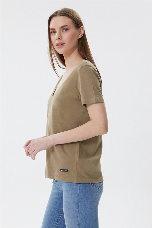 Carole Kadın V Yaka T-Shirt A. Haki