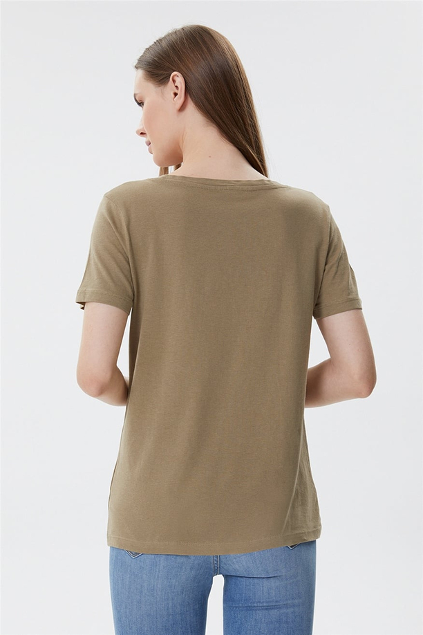 Carole Kadın V Yaka T-Shirt A. Haki