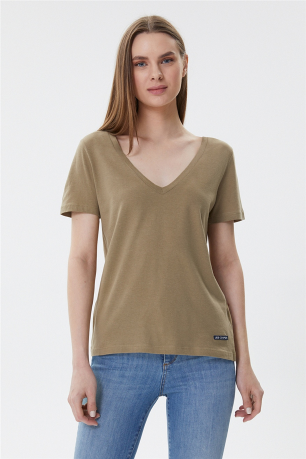 Carole Kadın V Yaka T-Shirt A. Haki