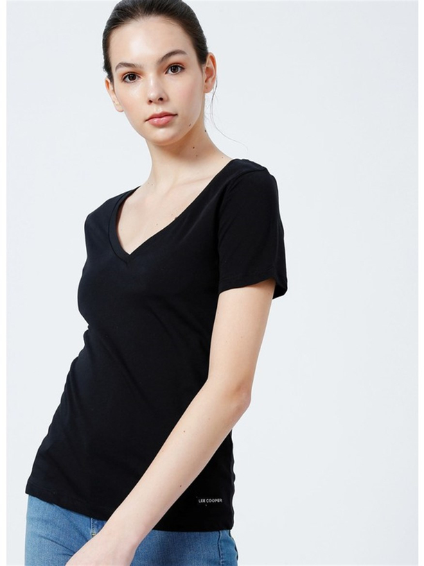 Carole Kadın V Yaka T-Shirt Siyah