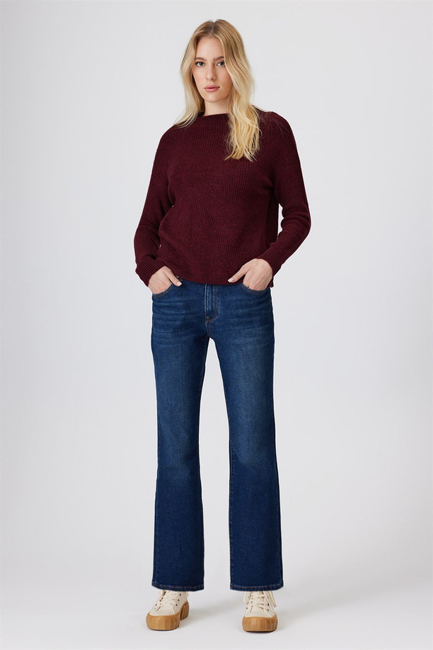 Chaya Kadın Yarım Balıkçı Yaka Kazak Mürdüm