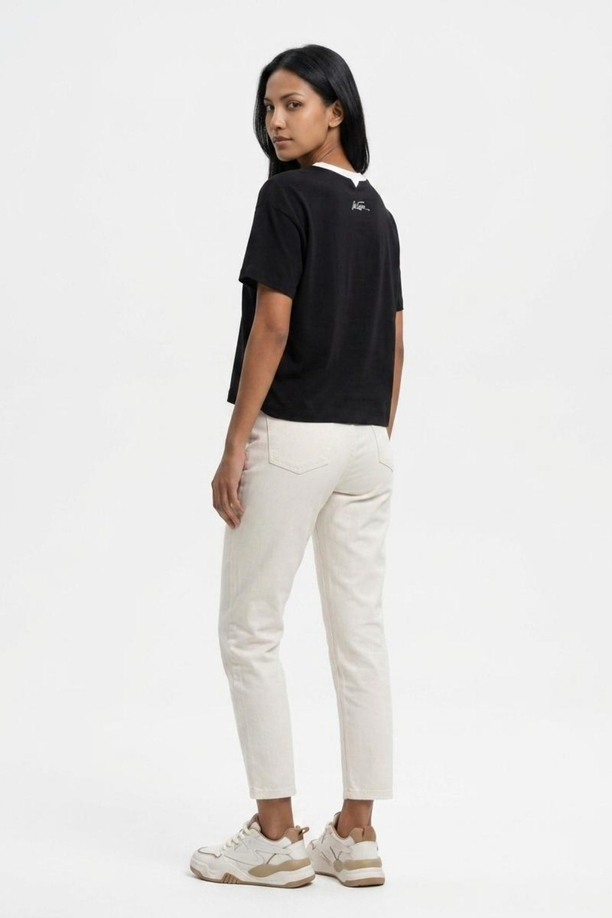 CLARA Kadın High Rise Straight Crop Jean Pantolon Beyaz
