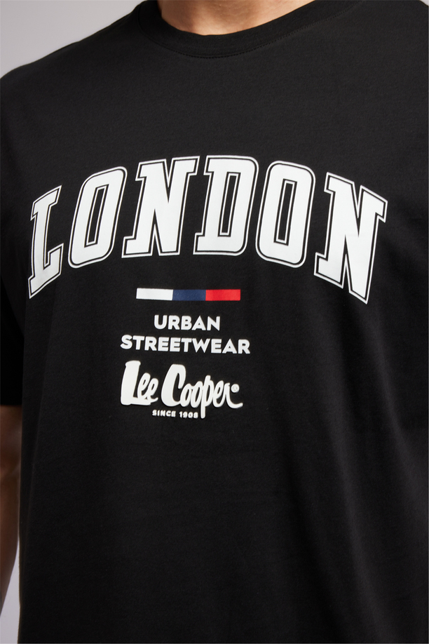 CLIFF Erkek Loose %100 Pamuk Baskılı Bisiklet Yaka T-Shirt Siyah