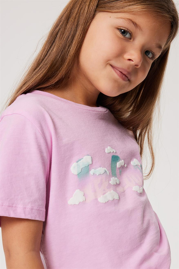 Cloudy Kız Çocuk O Yaka T-Shırt Pembe
