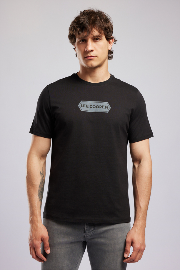 DORIAN Erkek Regular Fit %100 Pamuk Baskılı Bisiklet Yaka T-Shirt Siyah