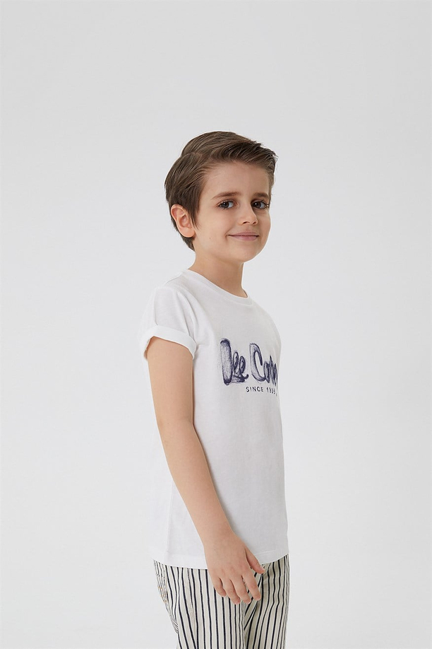 Drawinglogo Unisex Çocuk Bisiklet Yaka T-Shirt Beyaz