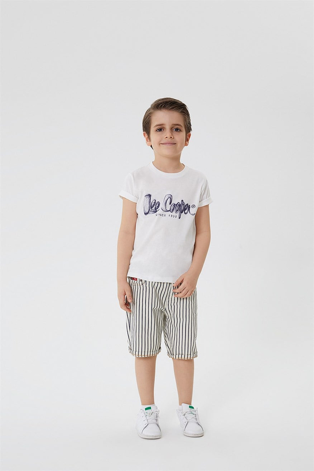 Drawinglogo Unisex Çocuk Bisiklet Yaka T-Shirt Beyaz