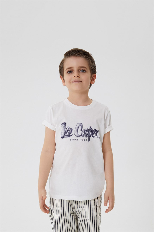 Drawinglogo Unisex Çocuk Bisiklet Yaka T-Shirt Beyaz