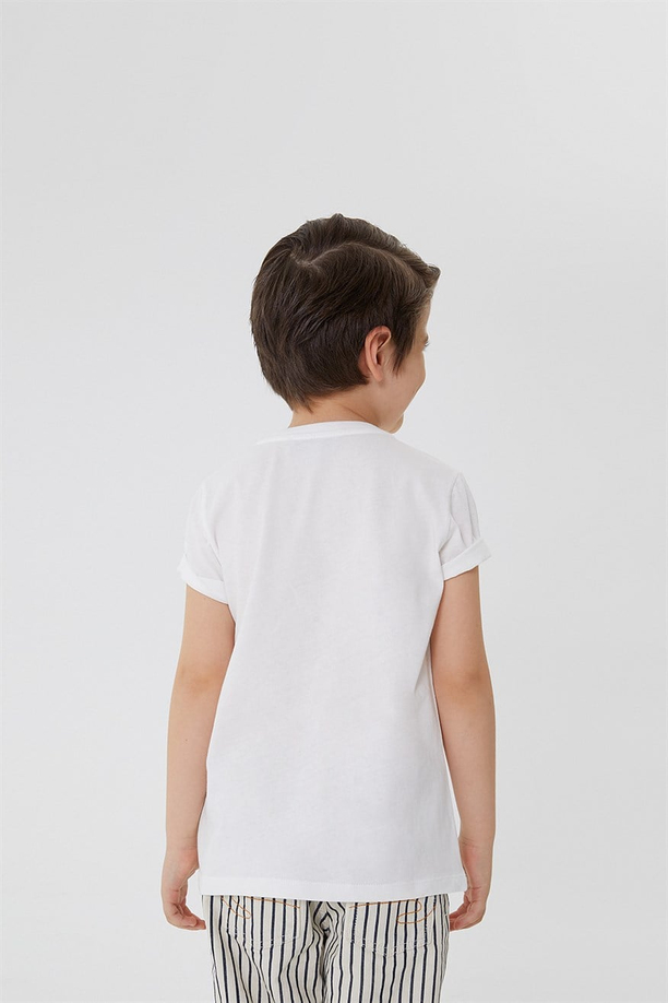 Drawinglogo Unisex Çocuk Bisiklet Yaka T-Shirt Beyaz