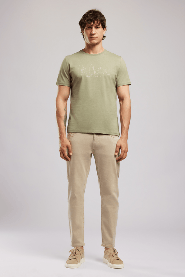 Drawos Erkek Regular Fit %100 Pamuk Basic Bisiklet Yaka T-Shirt Yeşil