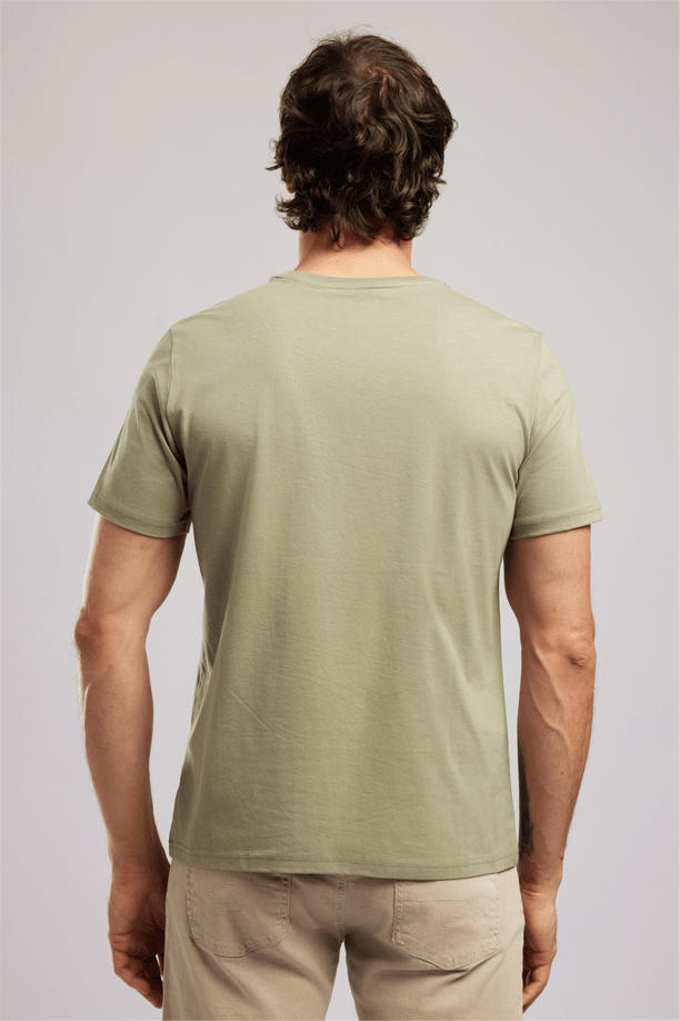 Drawos Erkek Regular Fit %100 Pamuk Basic Bisiklet Yaka T-Shirt Yeşil