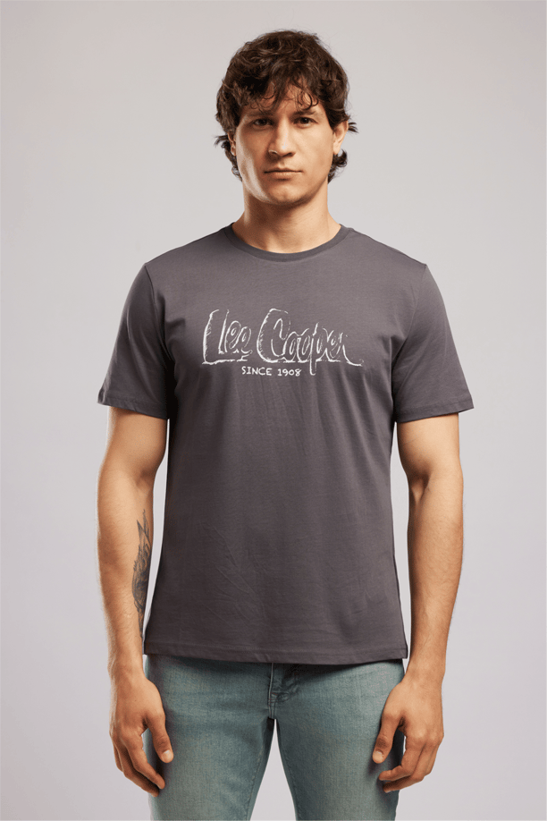 Drawos Erkek Regular Fit %100 Pamuk Basic Bisiklet Yaka T-Shirt Gri