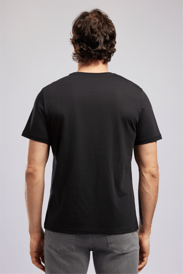 Greco Erkek Regular Fit %100 Pamuk Baskılı Bisiklet Yaka T-Shirt Siyah