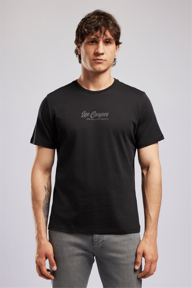 Greco Erkek Regular Fit %100 Pamuk Baskılı Bisiklet Yaka T-Shirt Siyah