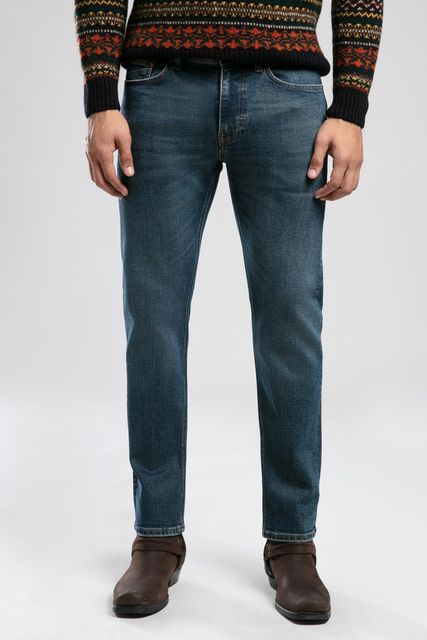 Harry Orta Bel Düz Kesim Düz Paça Mavi Erkek Jean Pantolon