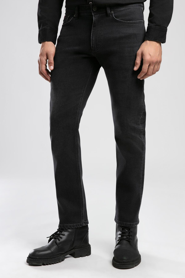 Harry Orta Bel Düz Kesim Düz Paça Siyah Erkek Jean Pantolon