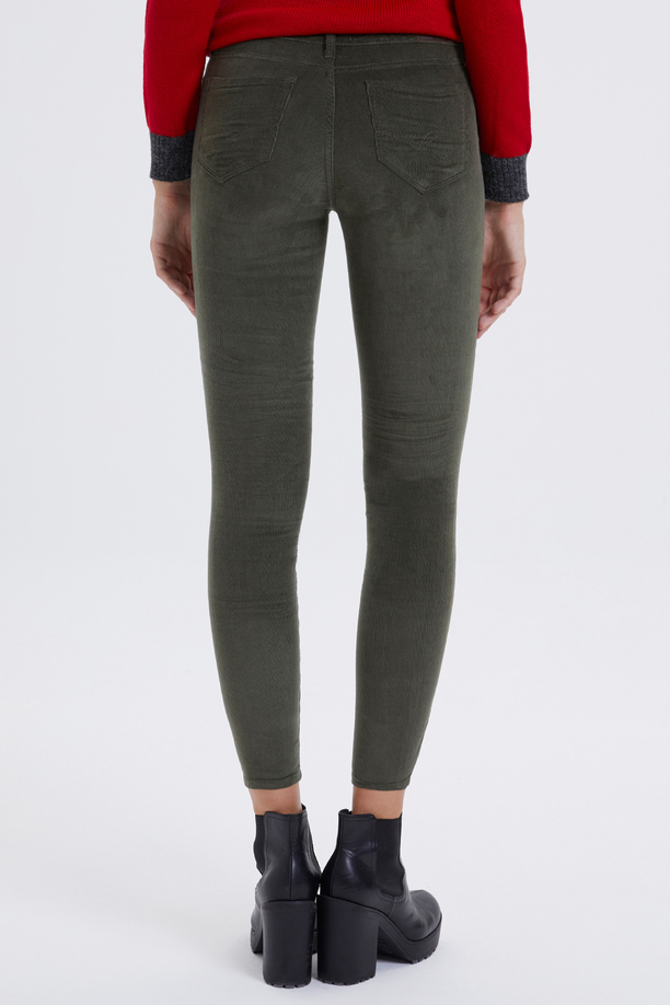 Jamy Yüksek Bel Dar Kesim Çok Dar Paça Haki Kadın Pantolon