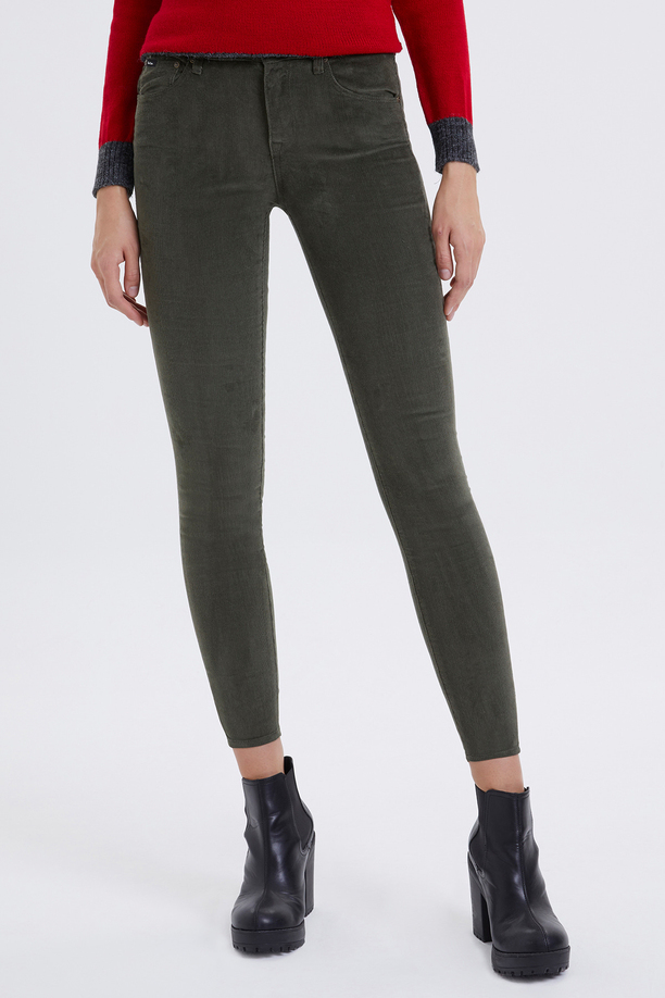 Jamy Yüksek Bel Dar Kesim Çok Dar Paça Haki Kadın Pantolon