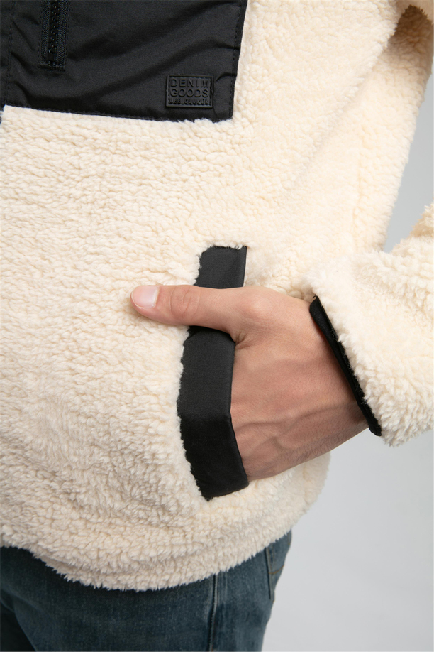 Jose Erkek Dik Yaka Peluş Mont Ekru