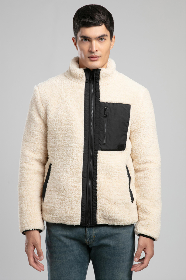 Jose Erkek Dik Yaka Peluş Mont Ekru