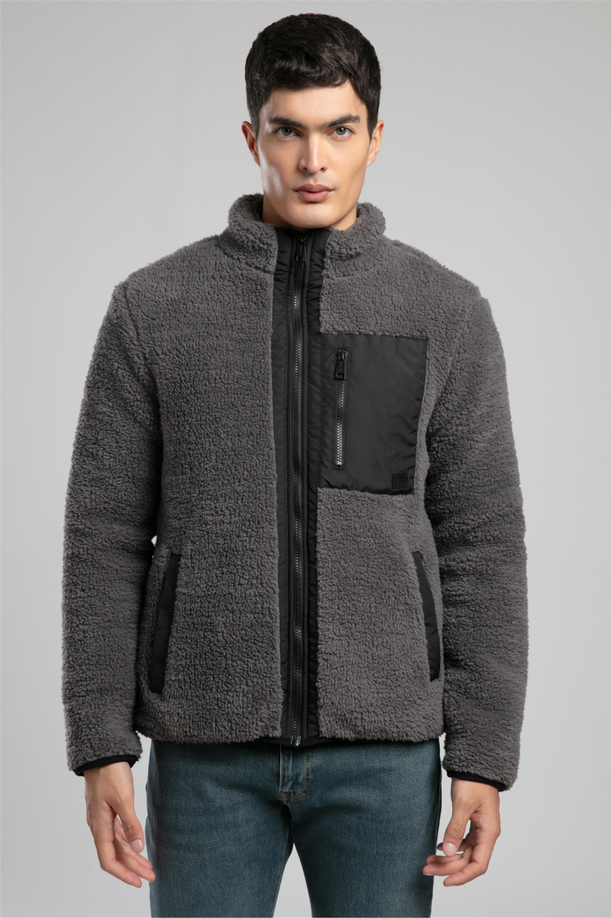 Jose Erkek Dik Yaka Peluş Mont Gri