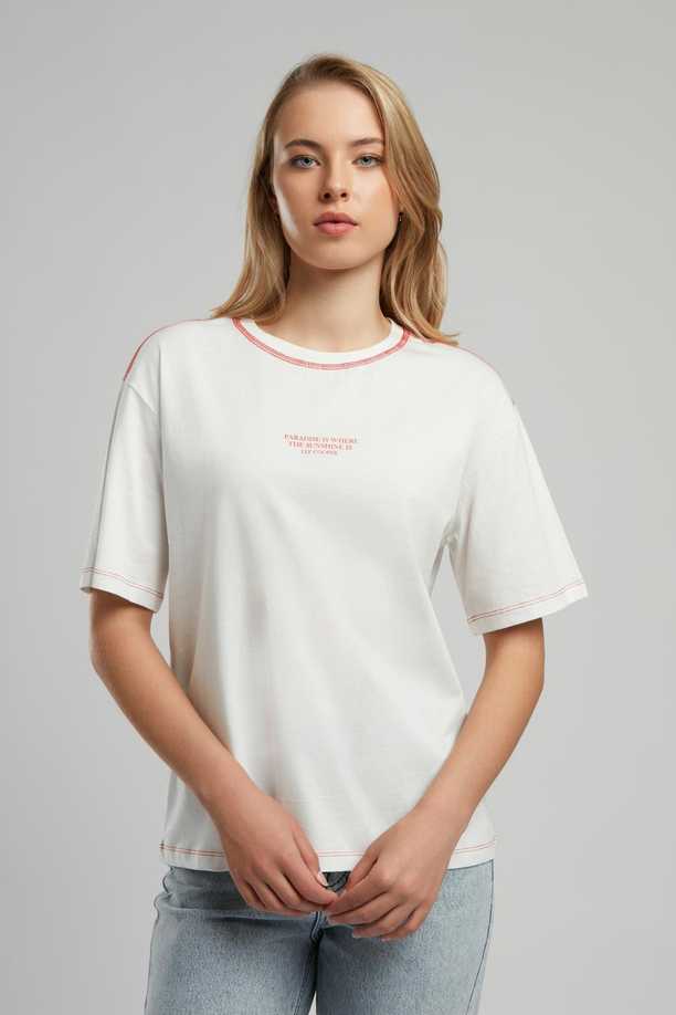 Karbe Kadın O Yaka T-Shirt Ekru-K