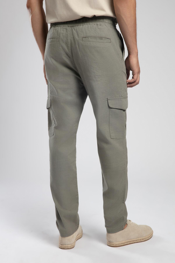 Ketgo Orta Bel Düz Kesim Düz Paça %100 Pamuk Haki Erkek Pantolon