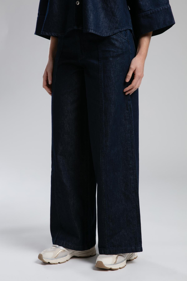 Krissy Yüksek Bel Geniş Paça Kesim Geniş Paça Mavi Kadın Jean Pantolon