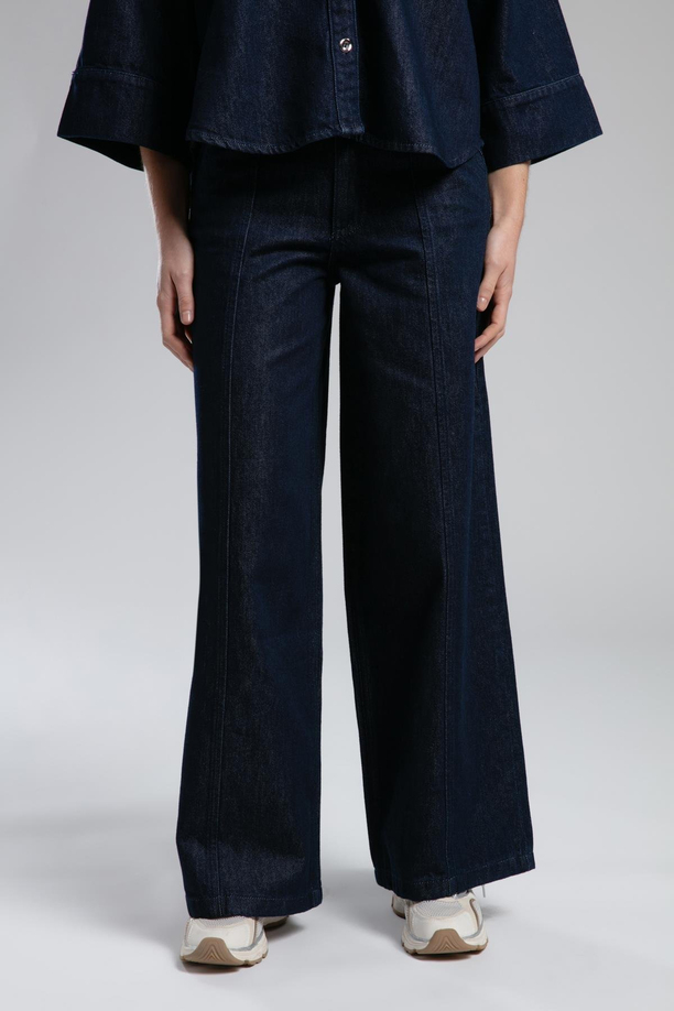 Krissy Yüksek Bel Geniş Paça Kesim Geniş Paça Mavi Kadın Jean Pantolon