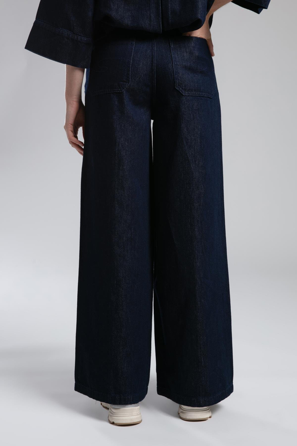 Krissy Yüksek Bel Geniş Paça Kesim Geniş Paça Mavi Kadın Jean Pantolon