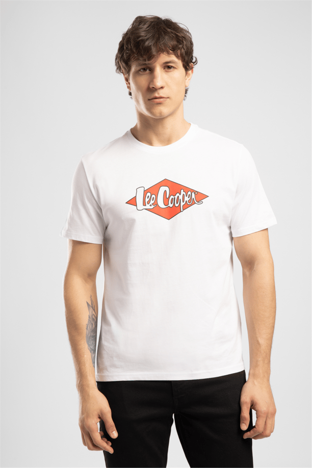 Logons Erkek Baskılı %100 Pamuk Beyaz T-Shirt