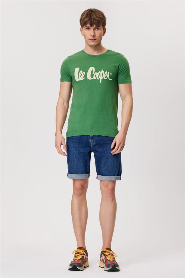 Londonlogo Erkek Bisiklet Yaka T-Shirt Yeşil