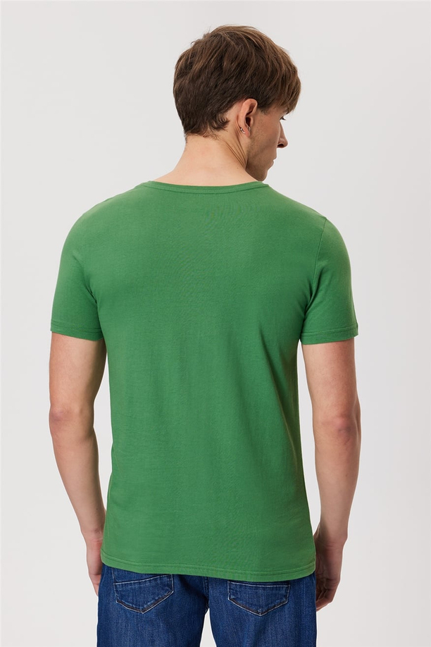 Londonlogo Erkek Bisiklet Yaka T-Shirt Yeşil