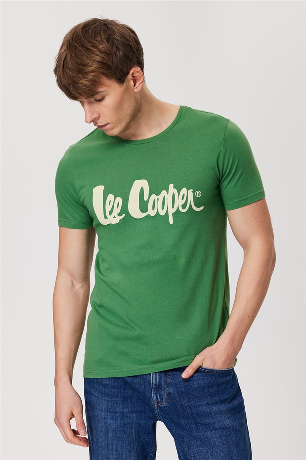 Londonlogo Erkek Bisiklet Yaka T-Shirt Yeşil