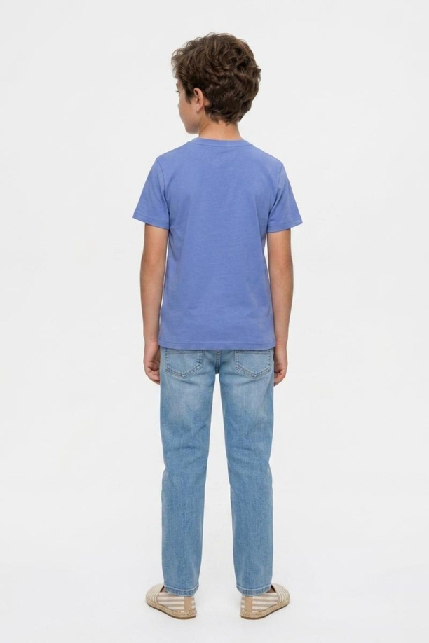 Londonlogo Erkek Çocuk Basic %100 Pamuk Baskılı Bisiklet Yaka T-Shirt Mavi
